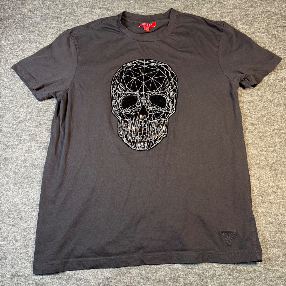 Guess Los Angeles Skull Sequin Embroidered Graphic T-Shirt Black XL